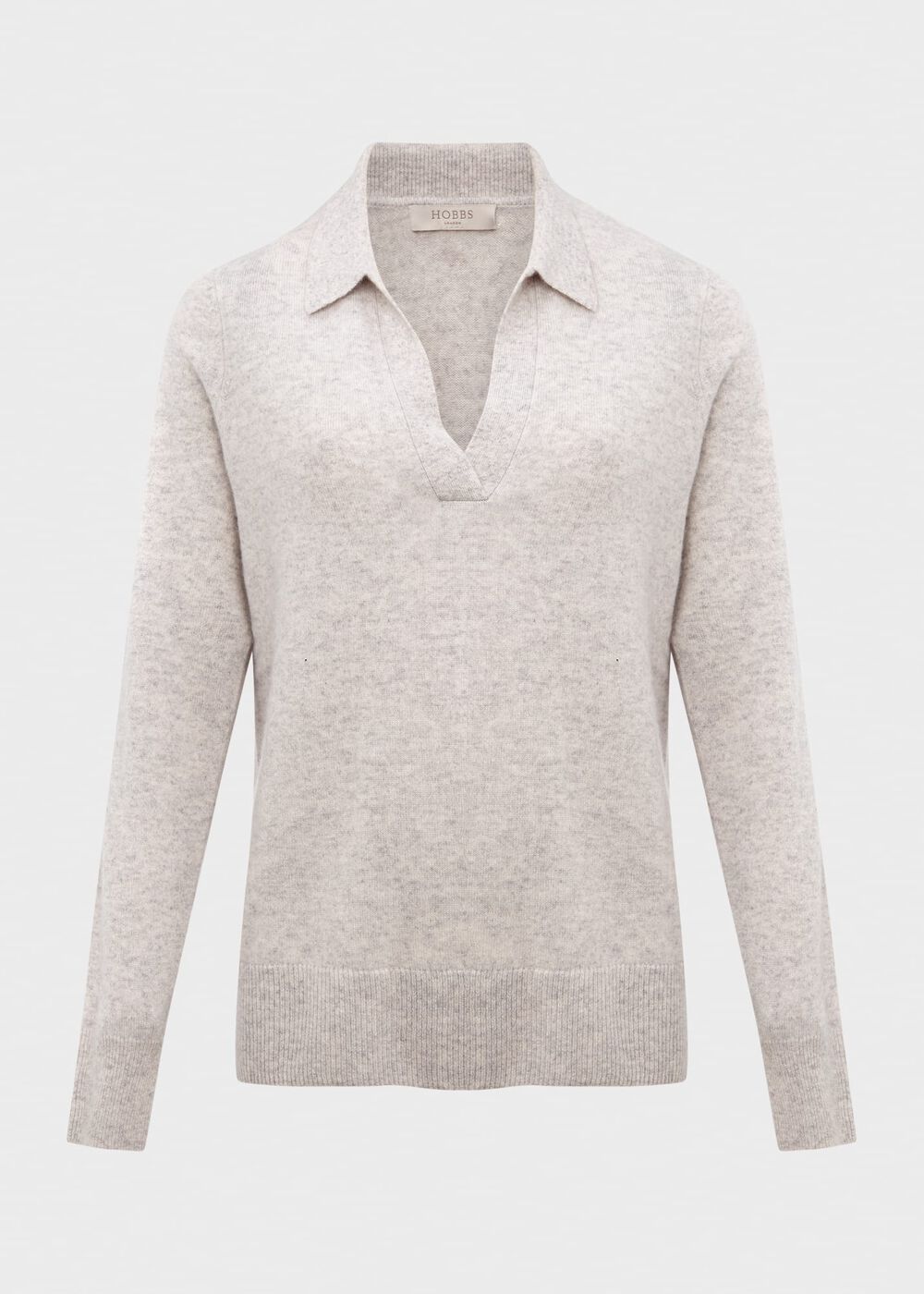 Cashmere Kayla Collared Sweater, Pale Grey Marl, hi-res