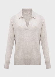 Cashmere Kayla Collared Sweater, Pale Grey Marl, hi-res
