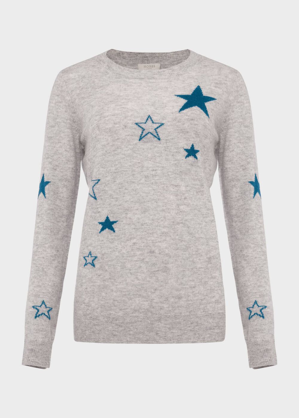 Samira Wool Cashmere Star Jumper, Grey Blue, hi-res