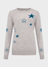 Samira Wool Cashmere Star Jumper, Grey Blue, hi-res