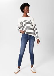 Petra Cotton Striped Sweater, Ivory Navy, hi-res