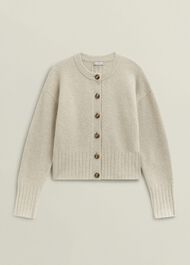 Oatmeal Freya Crew Neck Button Knitted Cardigan, Oatmeal Marl, hi-res