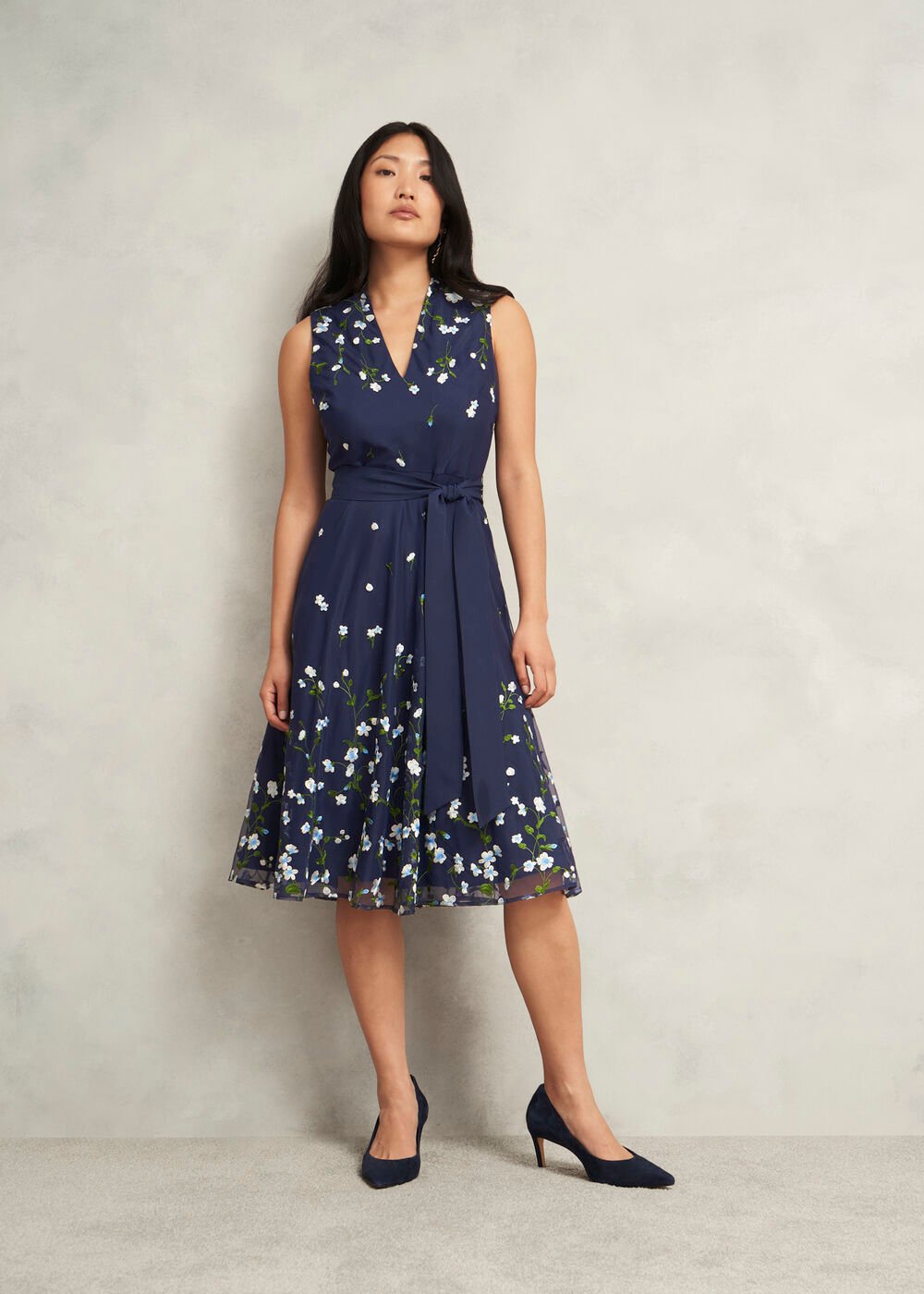 Aria Floral Embroidered Dress, Midnight Blue, hi-res