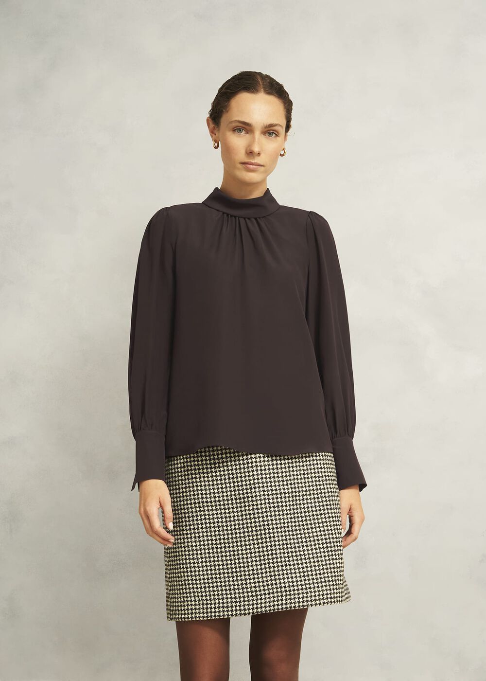 Debby Silk Blouse, Deep Brown, hi-res