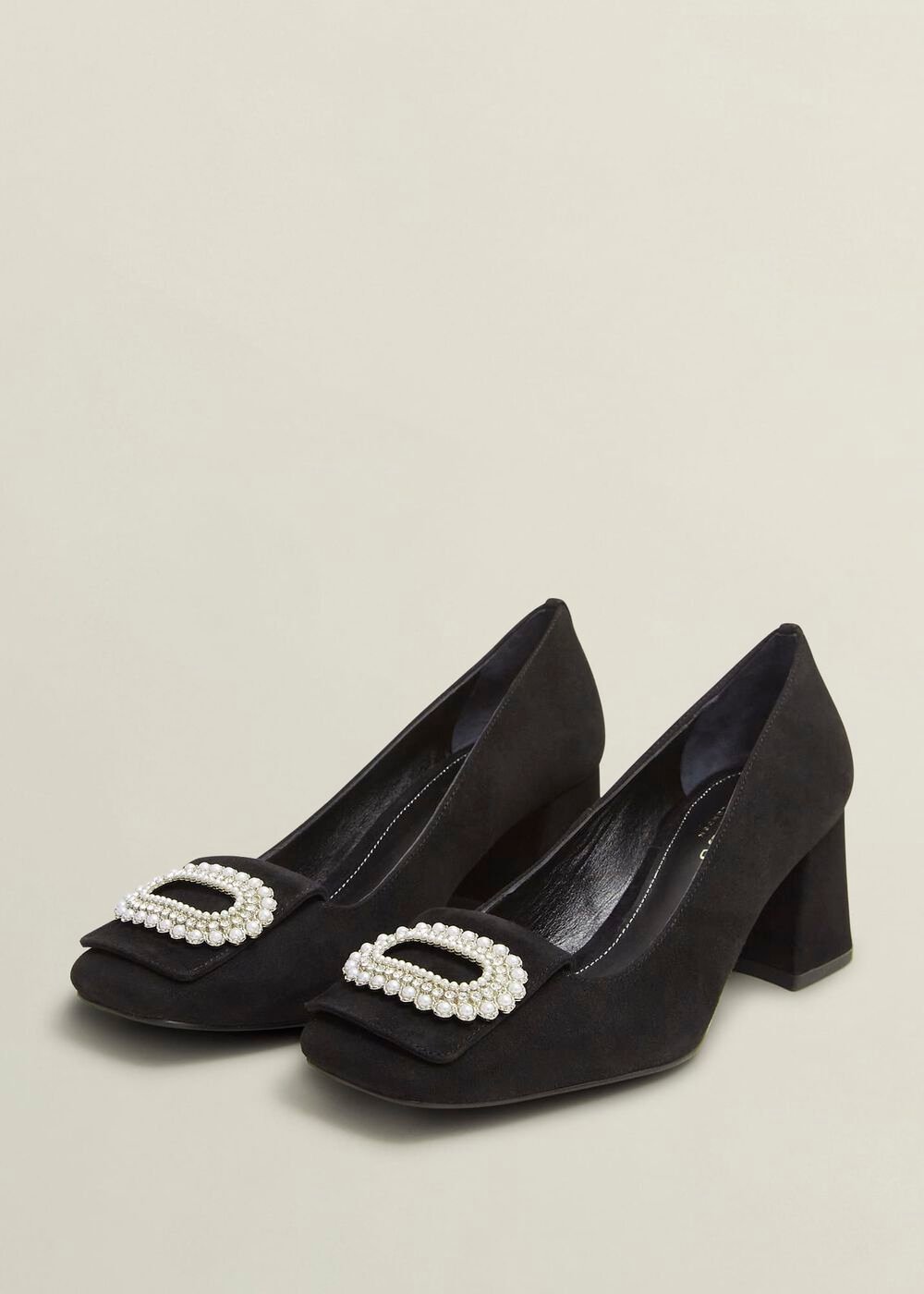 Lexia Suede Jewelled Courts, Black, hi-res