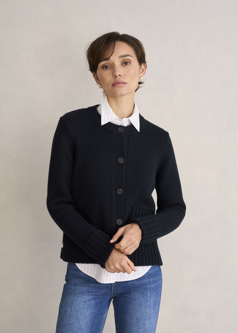 Coco Cotton Cardigan, Navy, hi-res