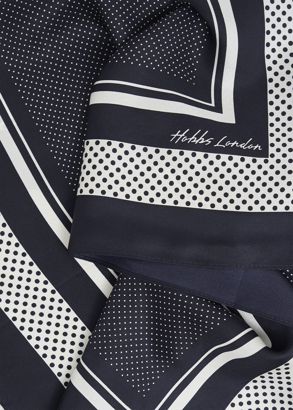 Milena Silk Scarf, Navy Ivory, hi-res