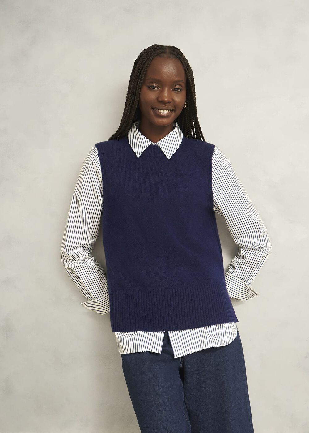 Navy Ruby Crew Neck Layering Knitted Vest, True Navy, hi-res