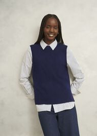 Navy Ruby Crew Neck Layering Knitted Vest, True Navy, hi-res