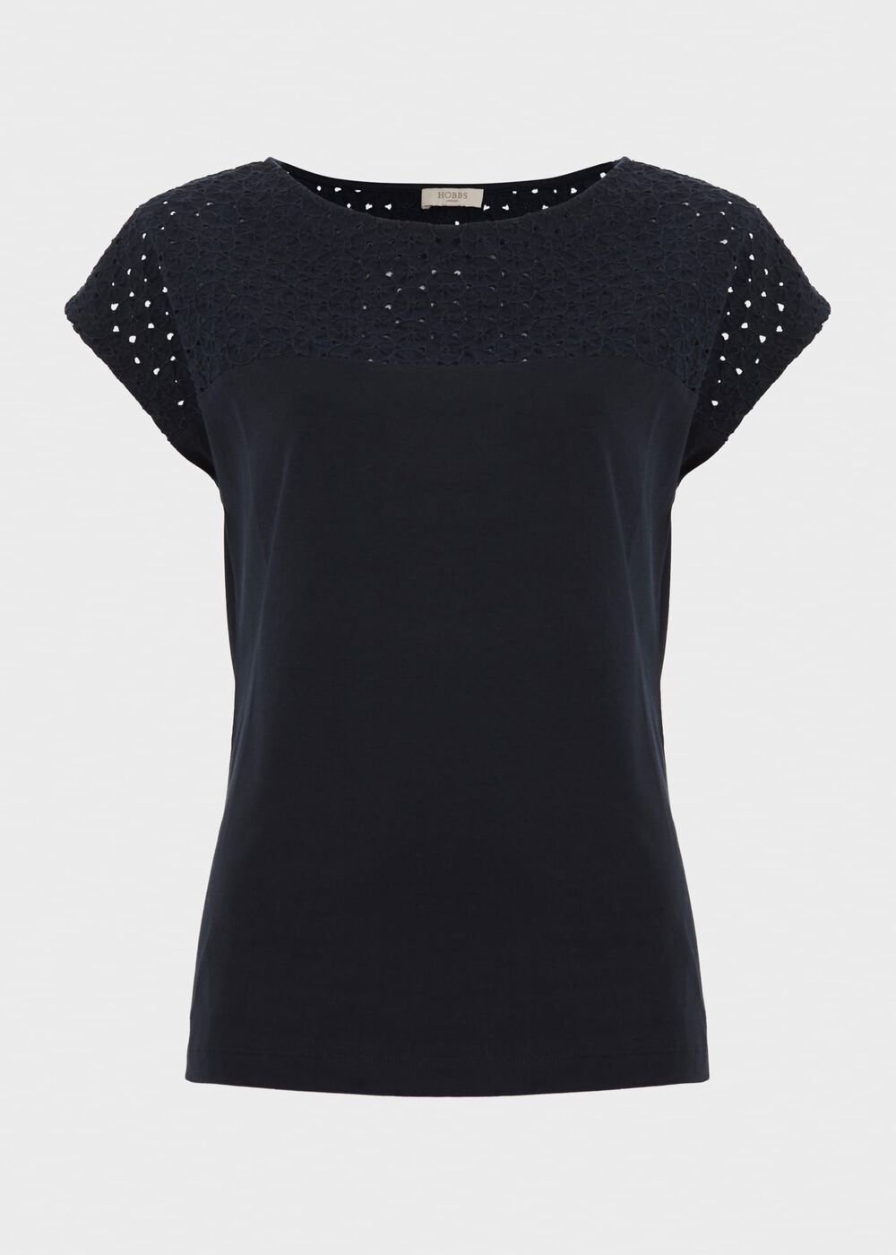 Thea Cotton Broderie Top, Navy, hi-res