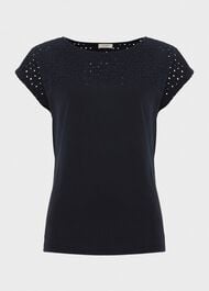 Thea Cotton Broderie Top, Navy, hi-res