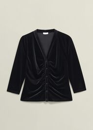 Hattie Velvet Ruched Button Front Top, Black, hi-res