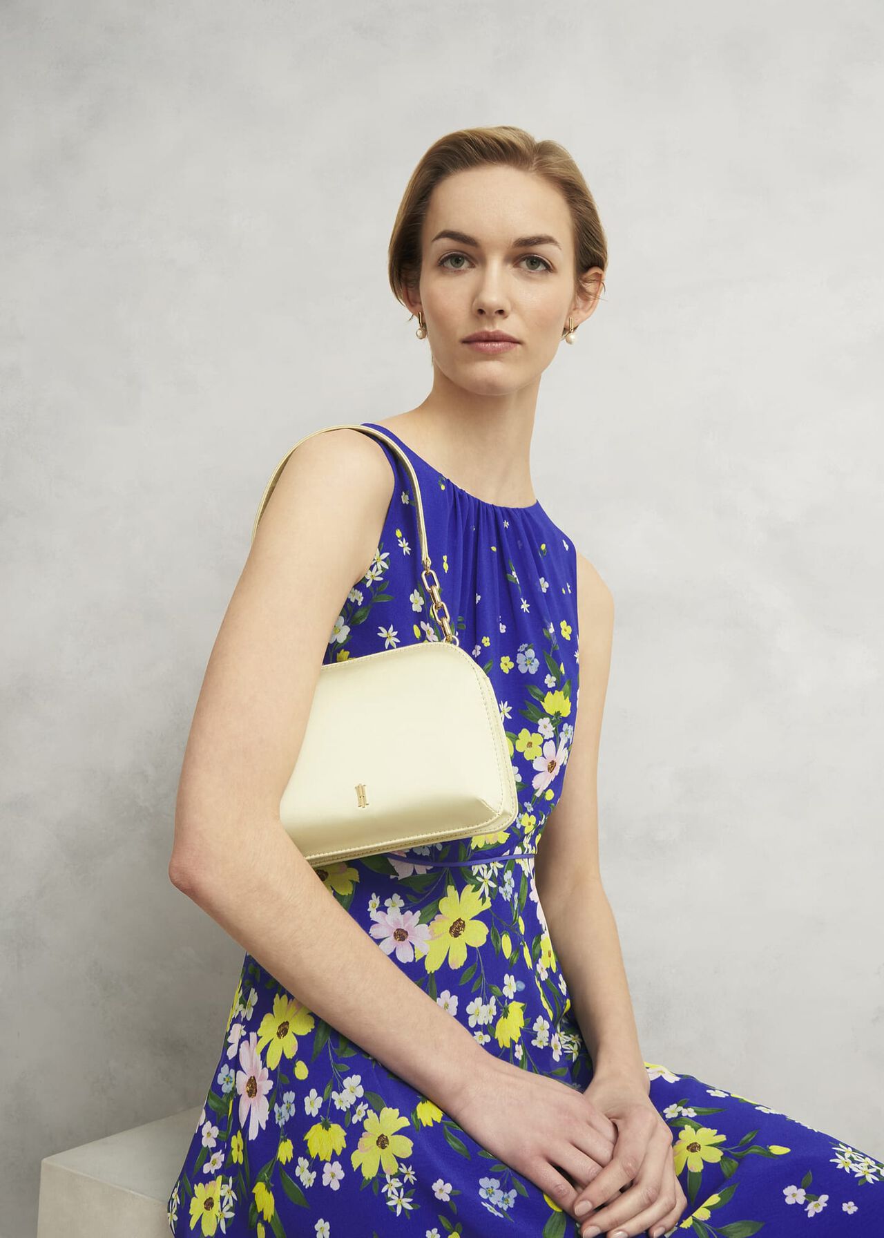 Milan Satin Clutch Bag, Pale Yellow, hi-res