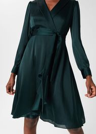 Sally Fit And Flare Satin Dress, Evergreen, hi-res