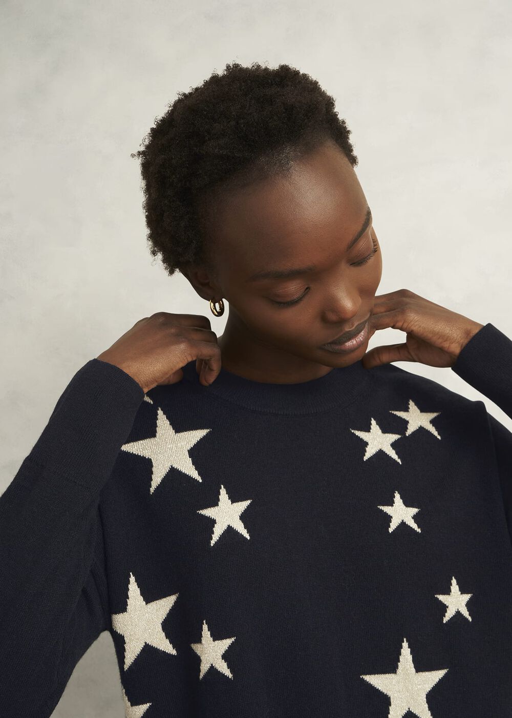 Arnelle Wool Blend Star Print Knitted Sweater, Navy Silver, hi-res