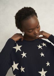 Arnelle Wool Blend Star Print Knitted Sweater, Navy Silver, hi-res