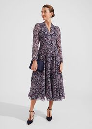 Petite Aurora Fit And Flare Dress, Navy Multi, hi-res