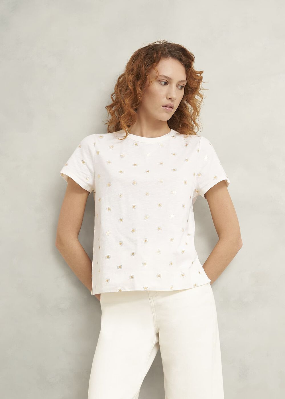 Adaline Cotton Printed T-Shirt, White Gold, hi-res