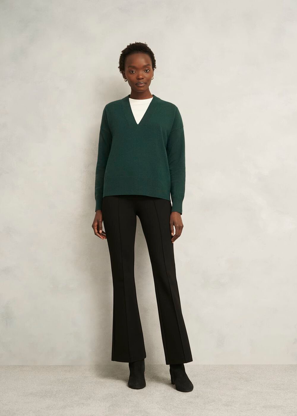 Lettie Wool Blend V Neck Sweater, Ponderosa Green, hi-res