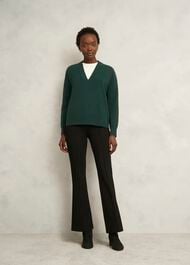 Lettie Wool Blend V Neck Sweater, Ponderosa Green, hi-res