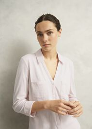 Pink Zariah Cotton Slub 3/4 Sleeve Shirt, Pale Pink, hi-res