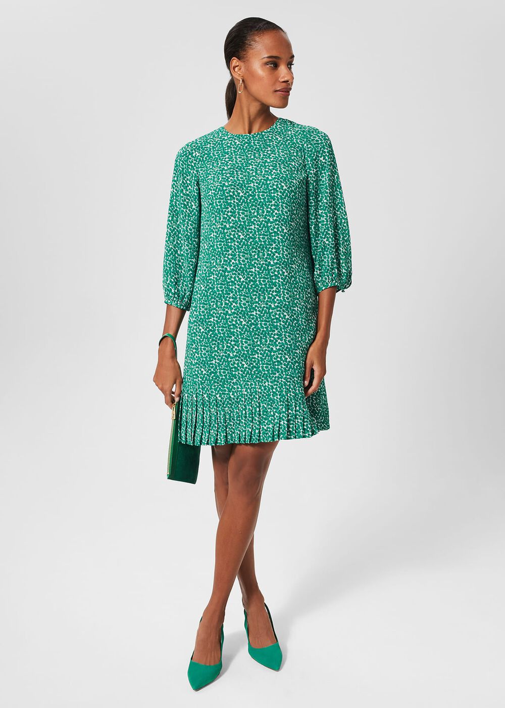 Petite Liana Spot Dress, Green Ivory, hi-res