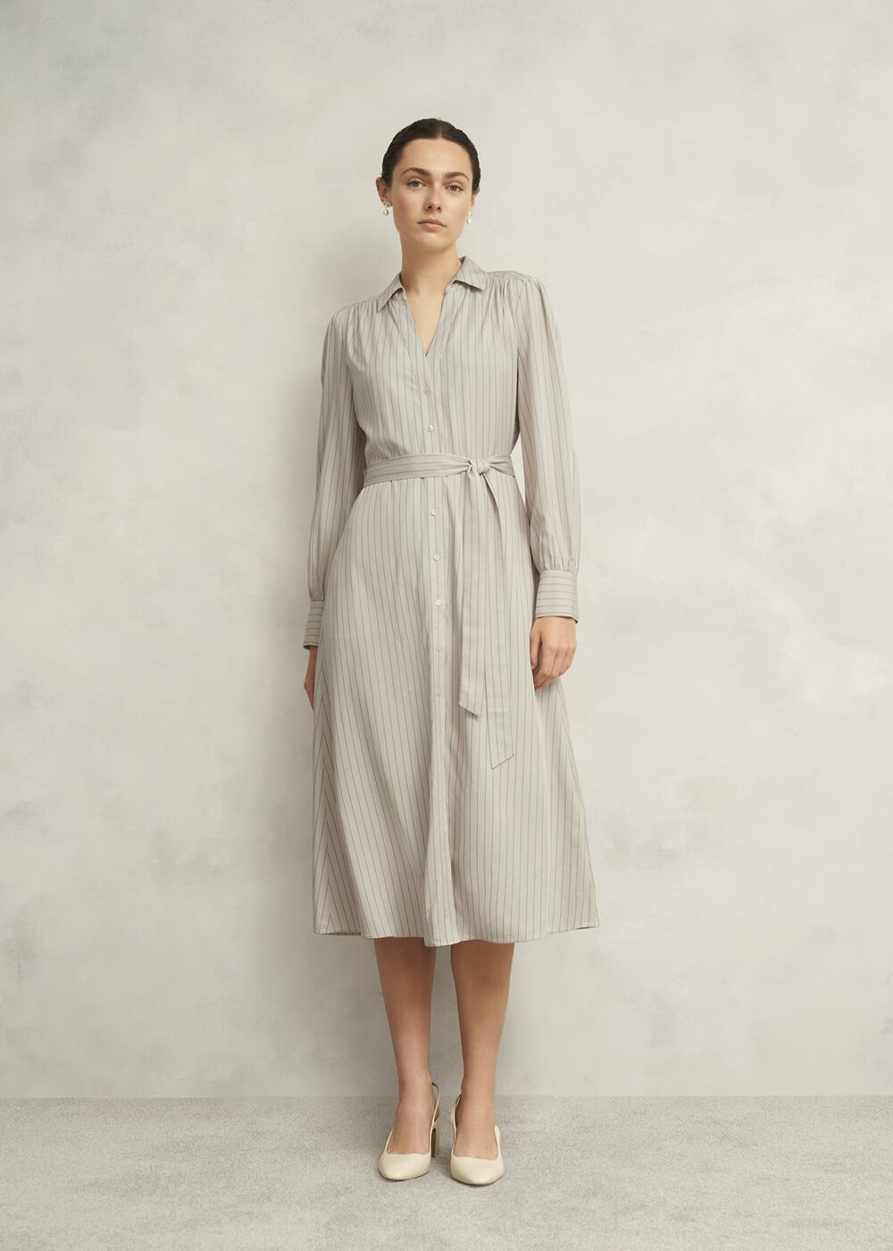 Neutral Eleanor Stripe Shirt Dress, Soft Beige, hi-res