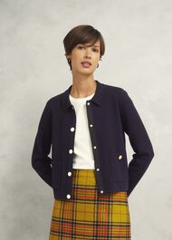 Daisy Cotton Wool Knitted Jacket, Hobbs Navy, hi-res