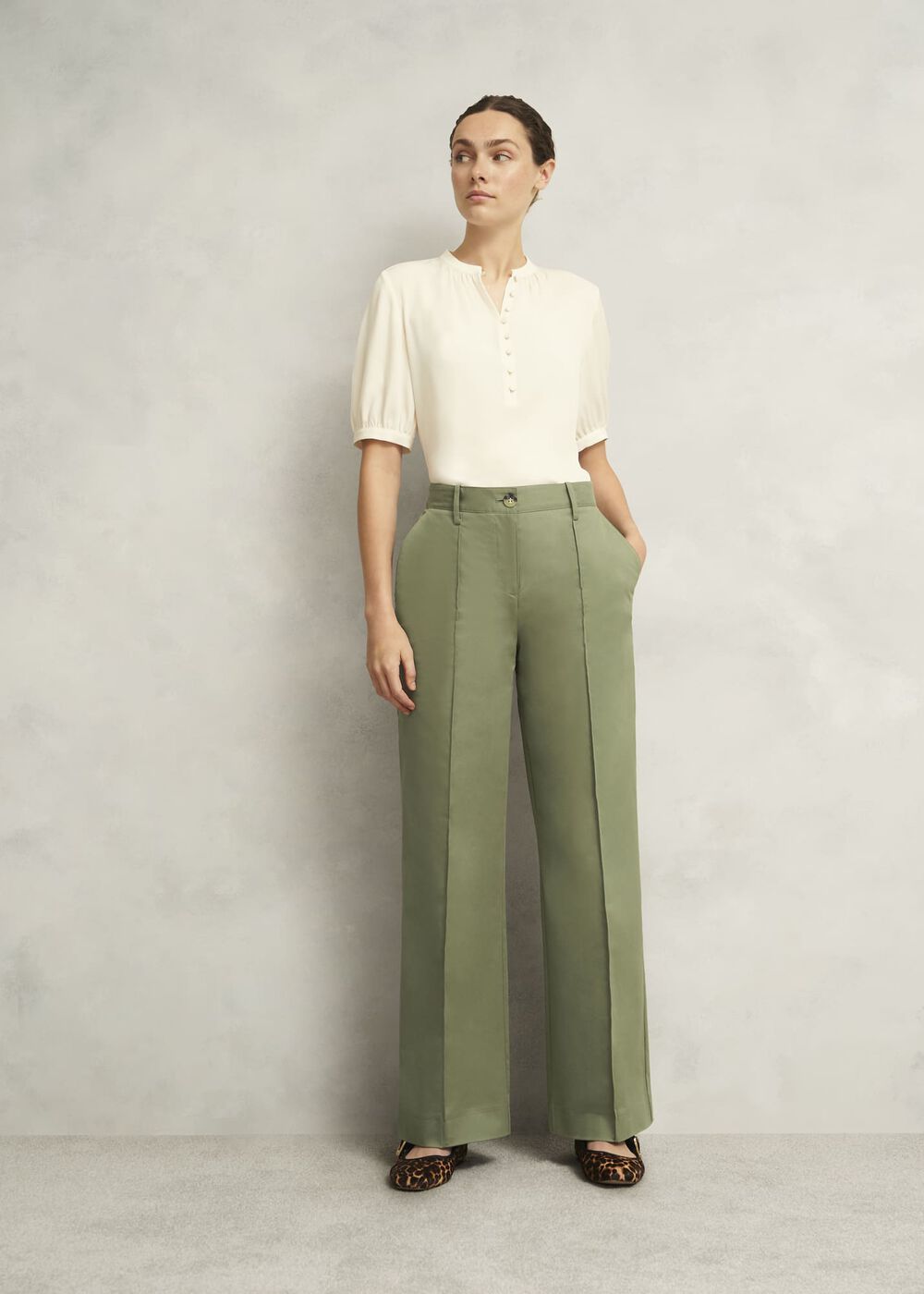 Dark Sage Green Kayley Cotton Trousers, Dark Sage, hi-res