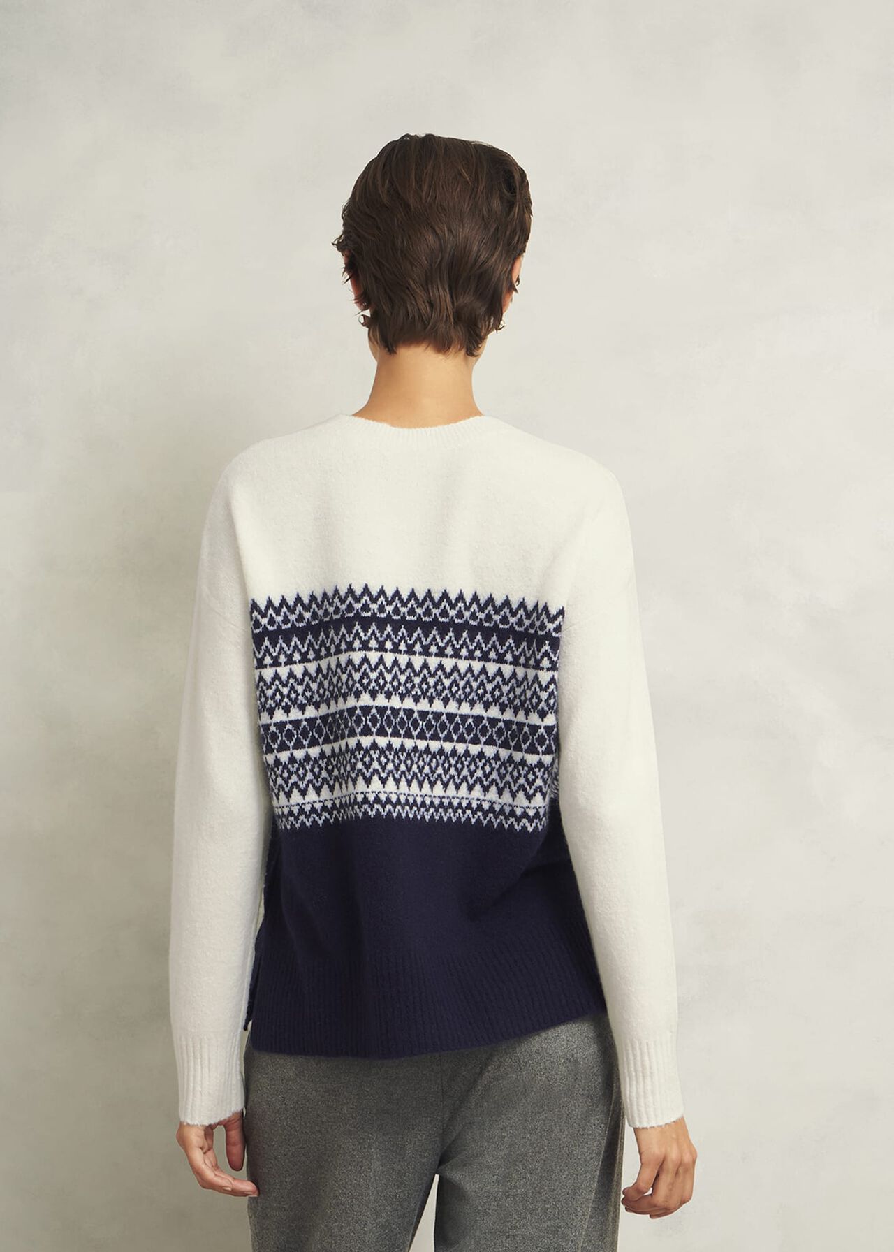 Lorrie Fairisle Sweater With Alpaca, Ivory Navy, hi-res