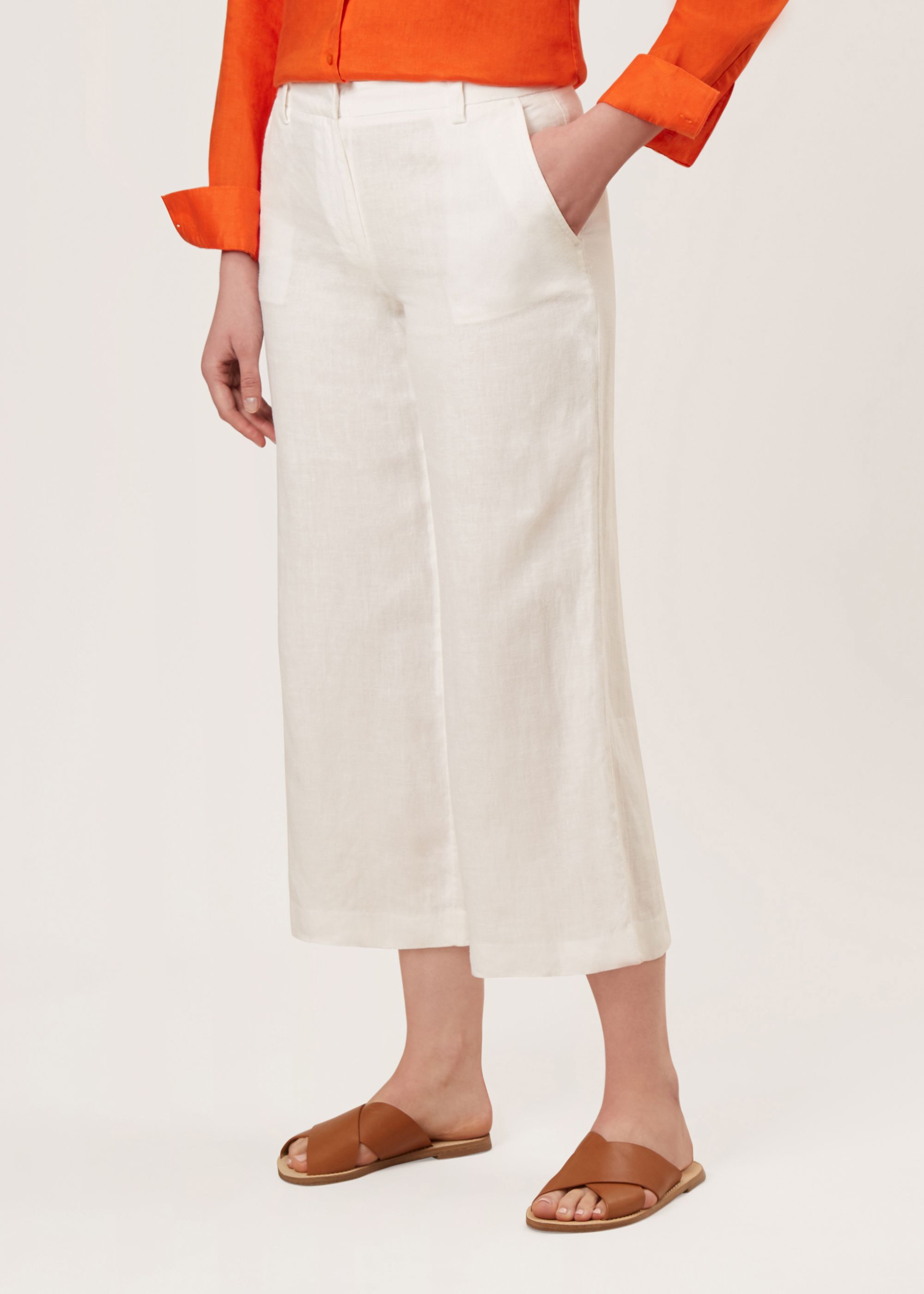 white linen cropped trousers