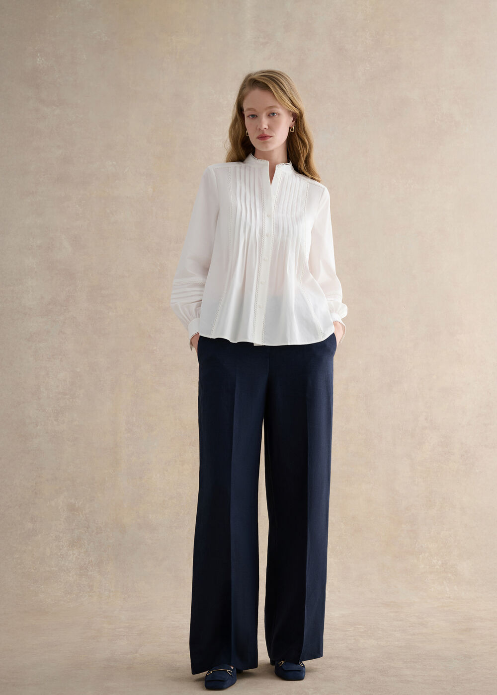Petite Alessia Linen Wide Pants, Navy, hi-res