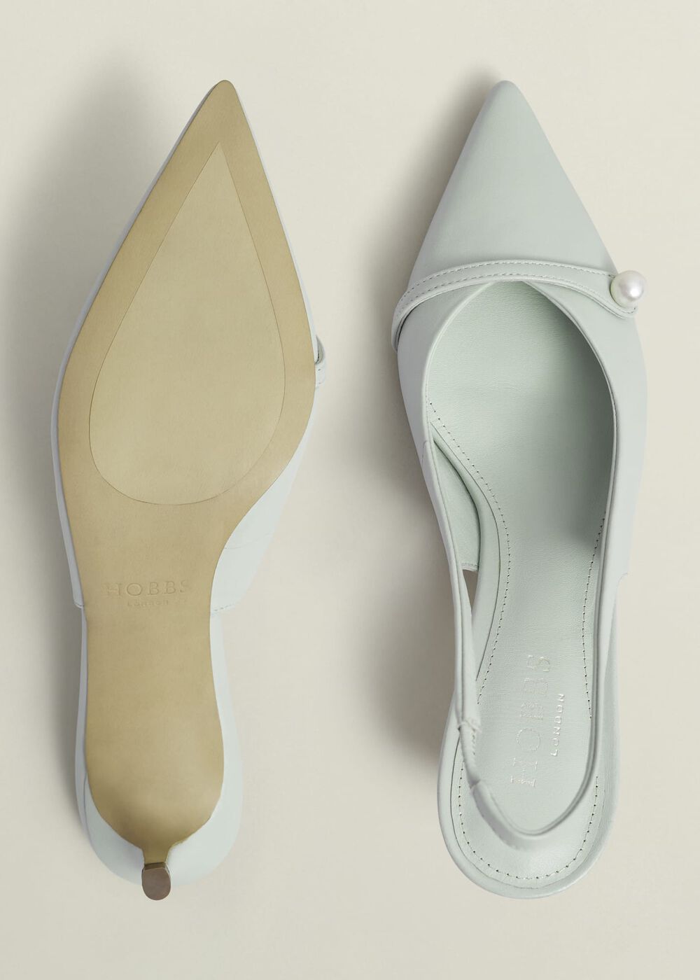 Serena Leather Slingbacks, Sage Green, hi-res