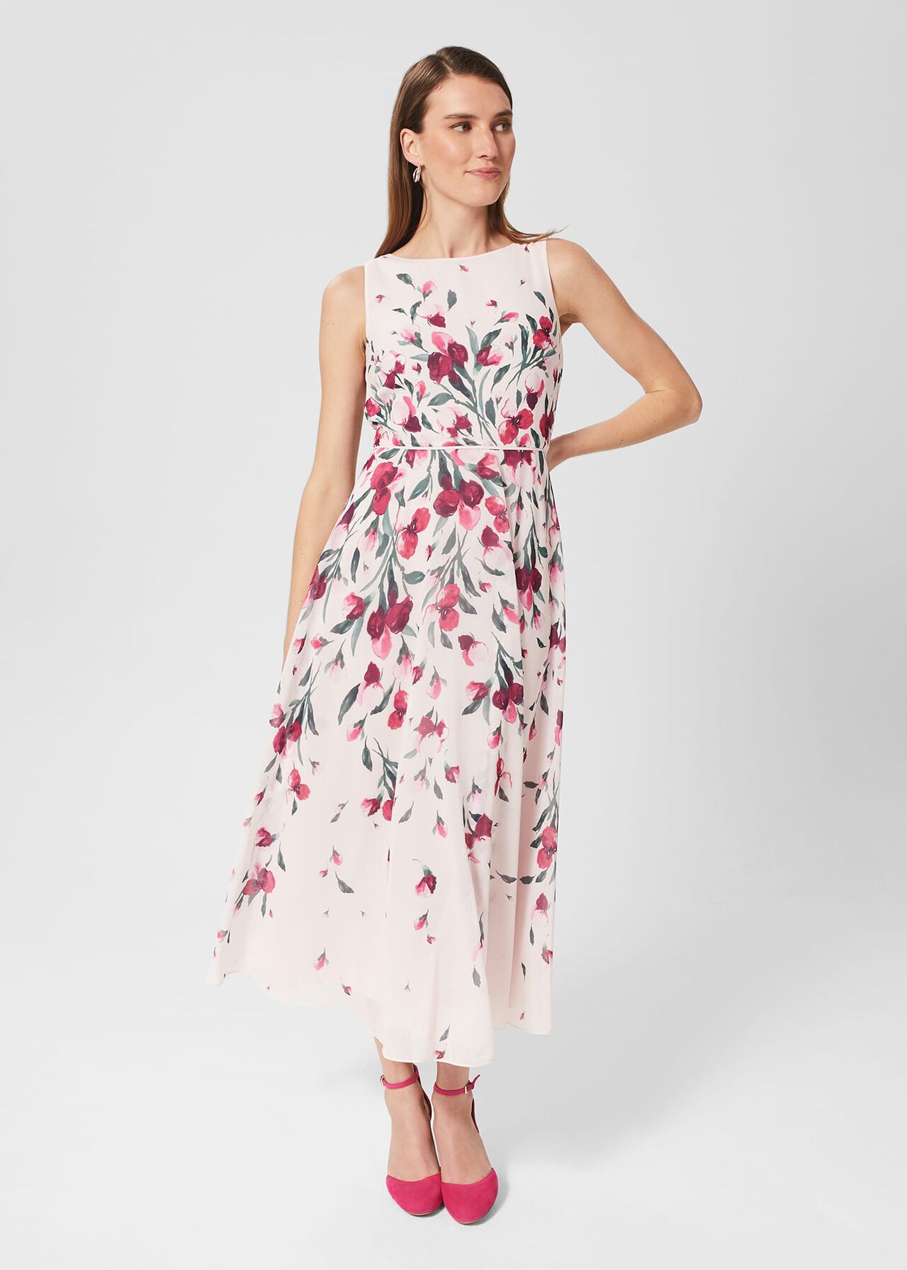 Carly Floral Midi Dress, Pink Multi, hi-res