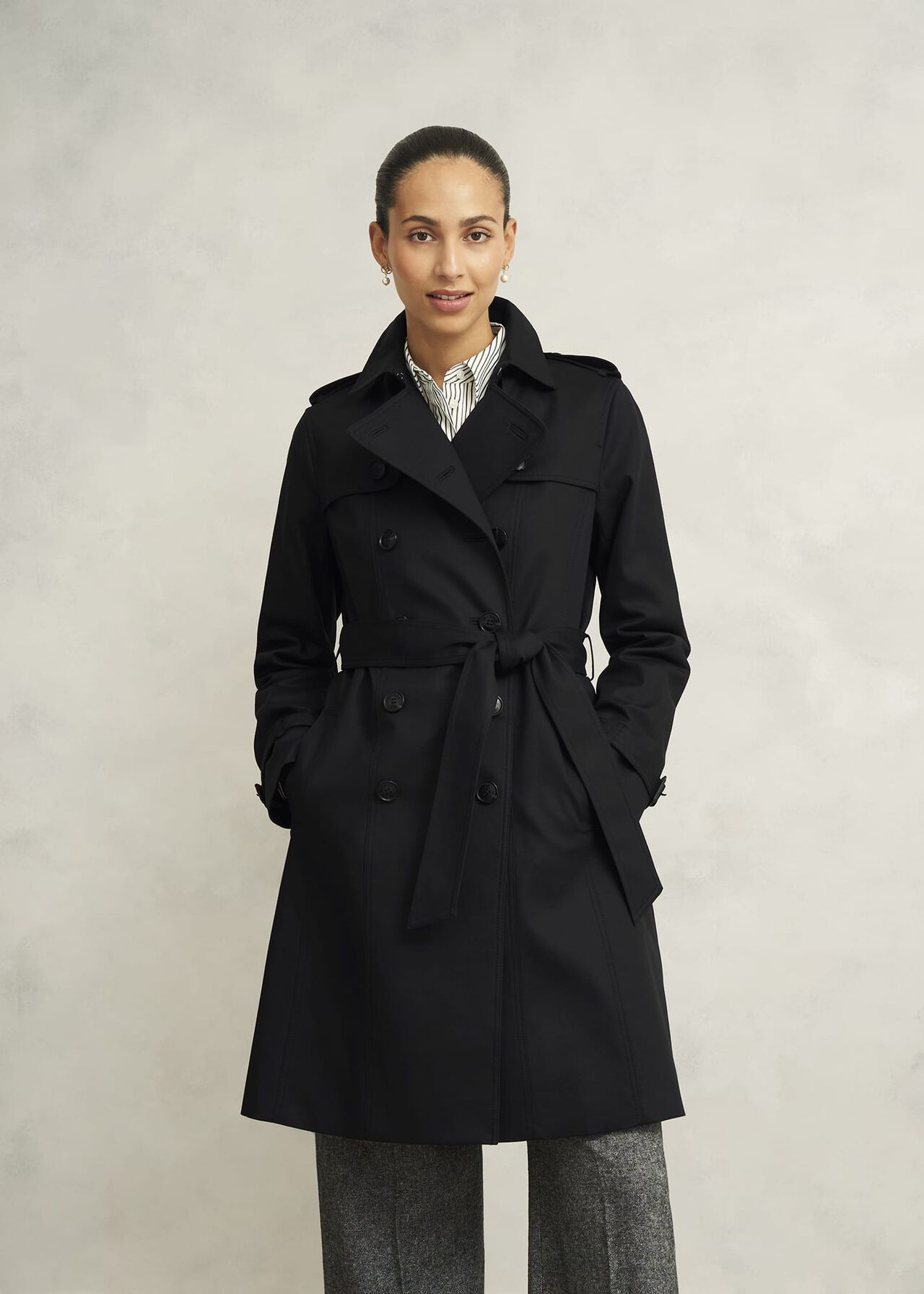 Skylar Shower Resistant Trench Coat, Black, hi-res
