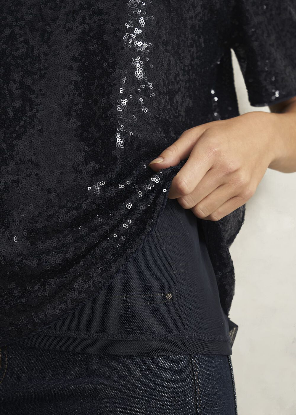Lilibet Sparkle Sequin Short Sleeve Top, Hobbs Navy, hi-res
