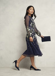 Lois Floral Embroidered Dress, Midnight Yellow, hi-res