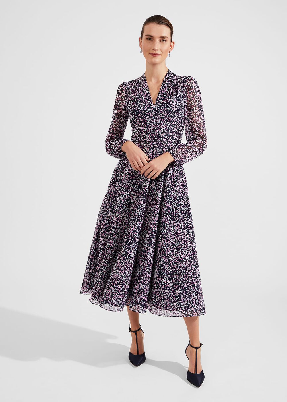 Petite Aurora Fit And Flare Dress, Navy Multi, hi-res