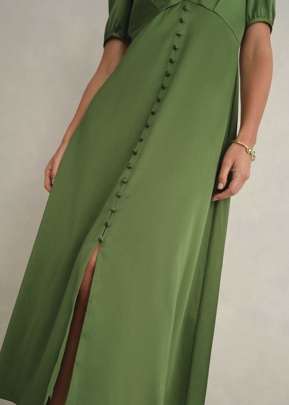 Isabelle Textured Satin Dress, Bay Leaf Green, hi-res
