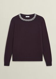 Sherry Wool Blend Gem Detail Sweater, Malbec Purple, hi-res