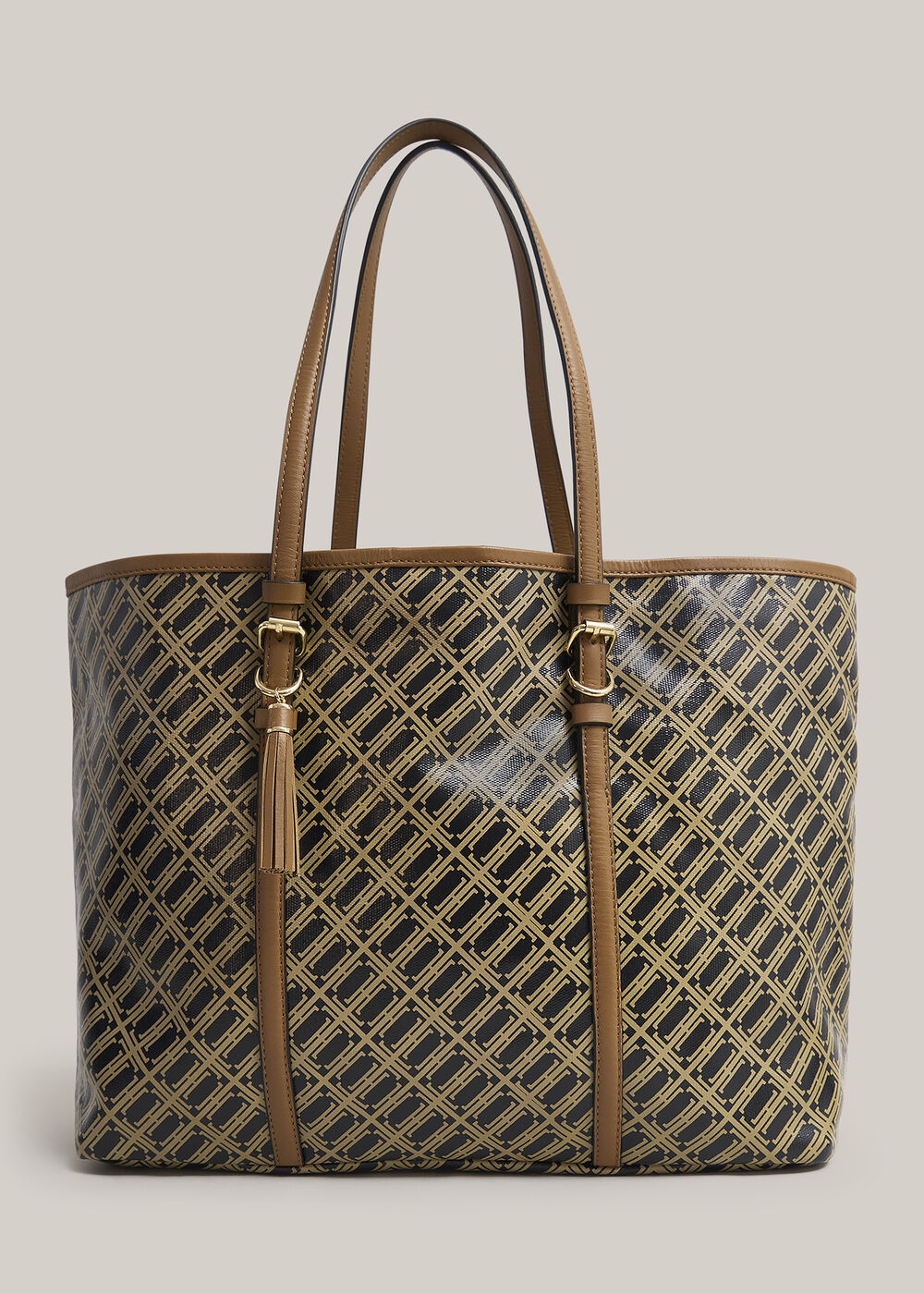 Kyra Leather Canvas Tote, Black Camel, hi-res