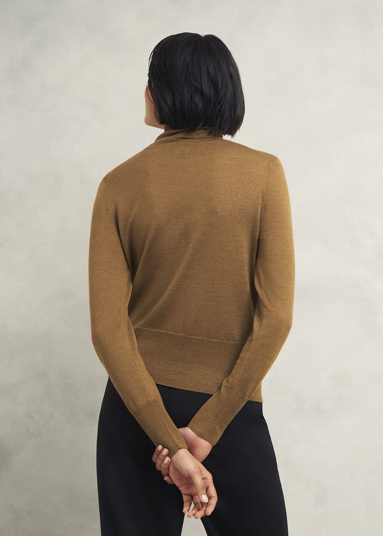 Clarendon Wool Silk Roll Neck Jumper, Classic Vicuna, hi-res