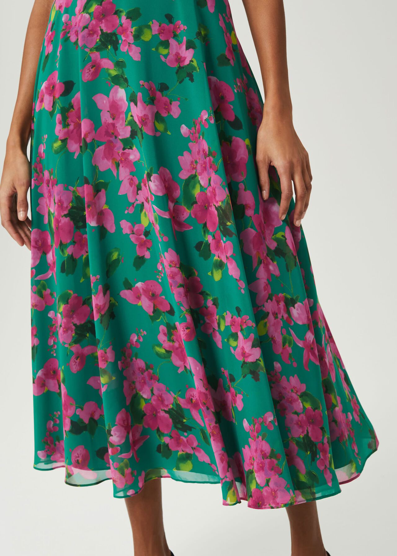 Carly Floral Midi Dress, Fld Grn Fschia, hi-res