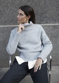 Grey Marl Yardley Chunky Roll Neck Knitted Sweater, Grey Mouline, hi-res