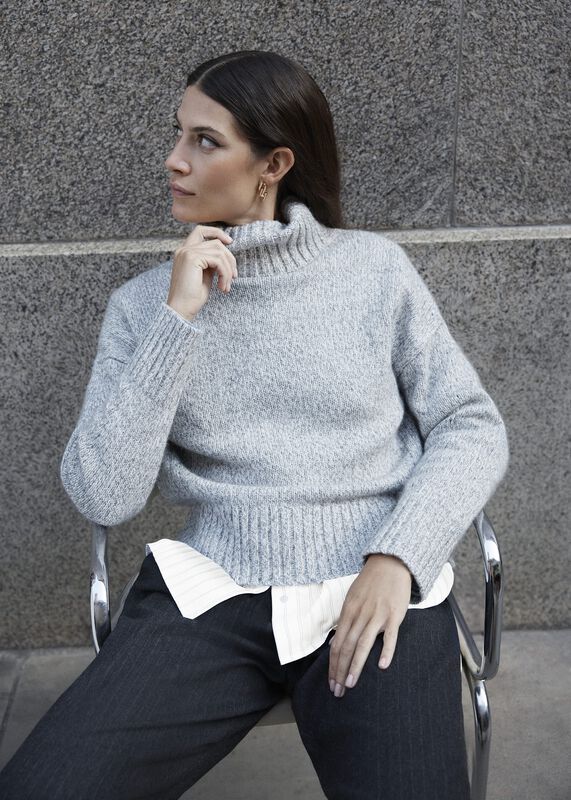 Grey Marl Yardley Chunky Roll Neck Knitted Sweater