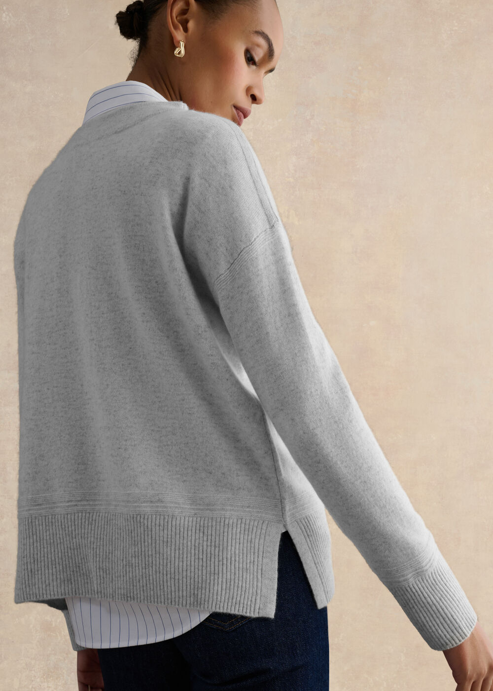 Carine Cashmere Sweater, Pale Grey Marl, hi-res