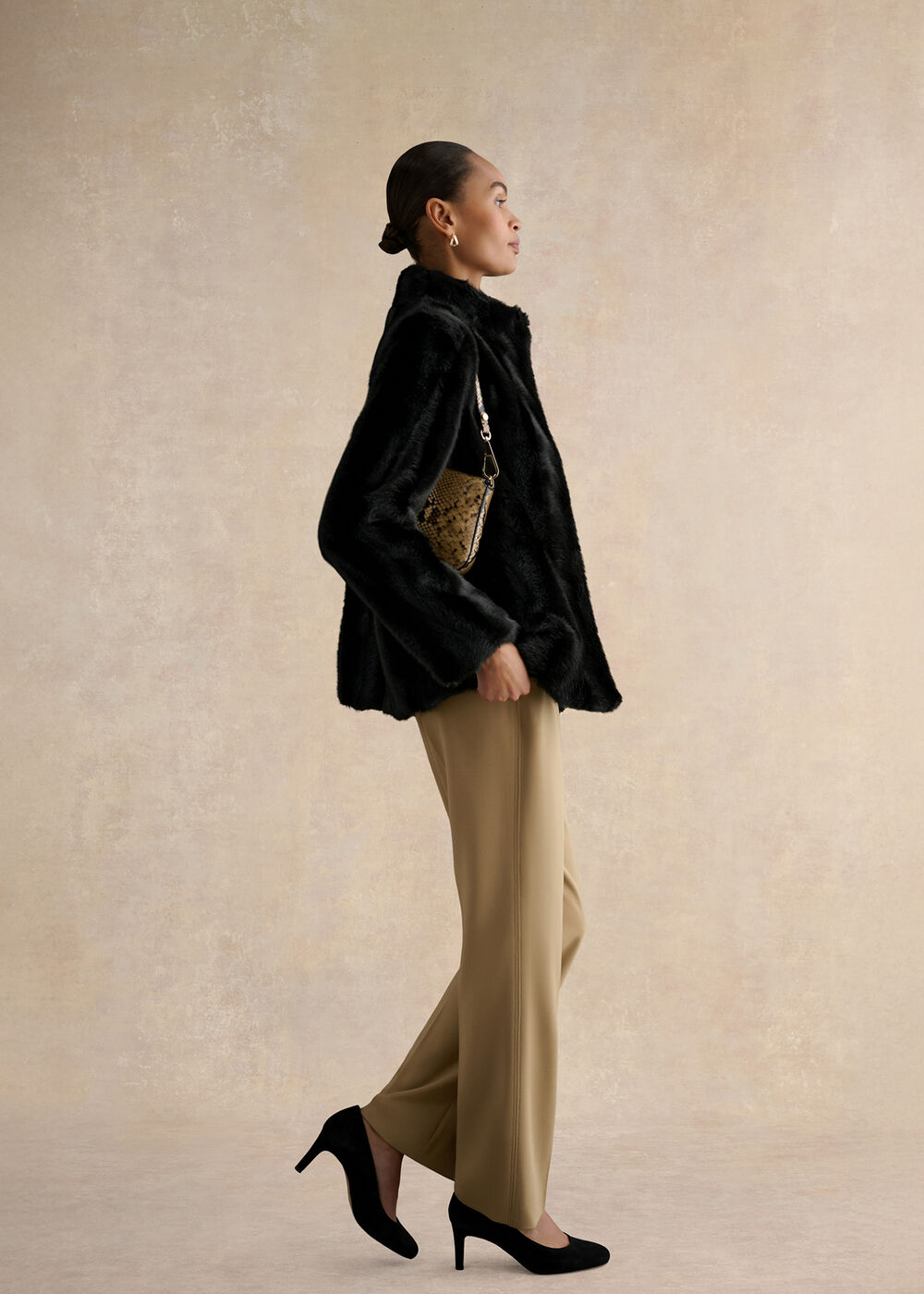 Misha Faux Fur Coat, Black, hi-res