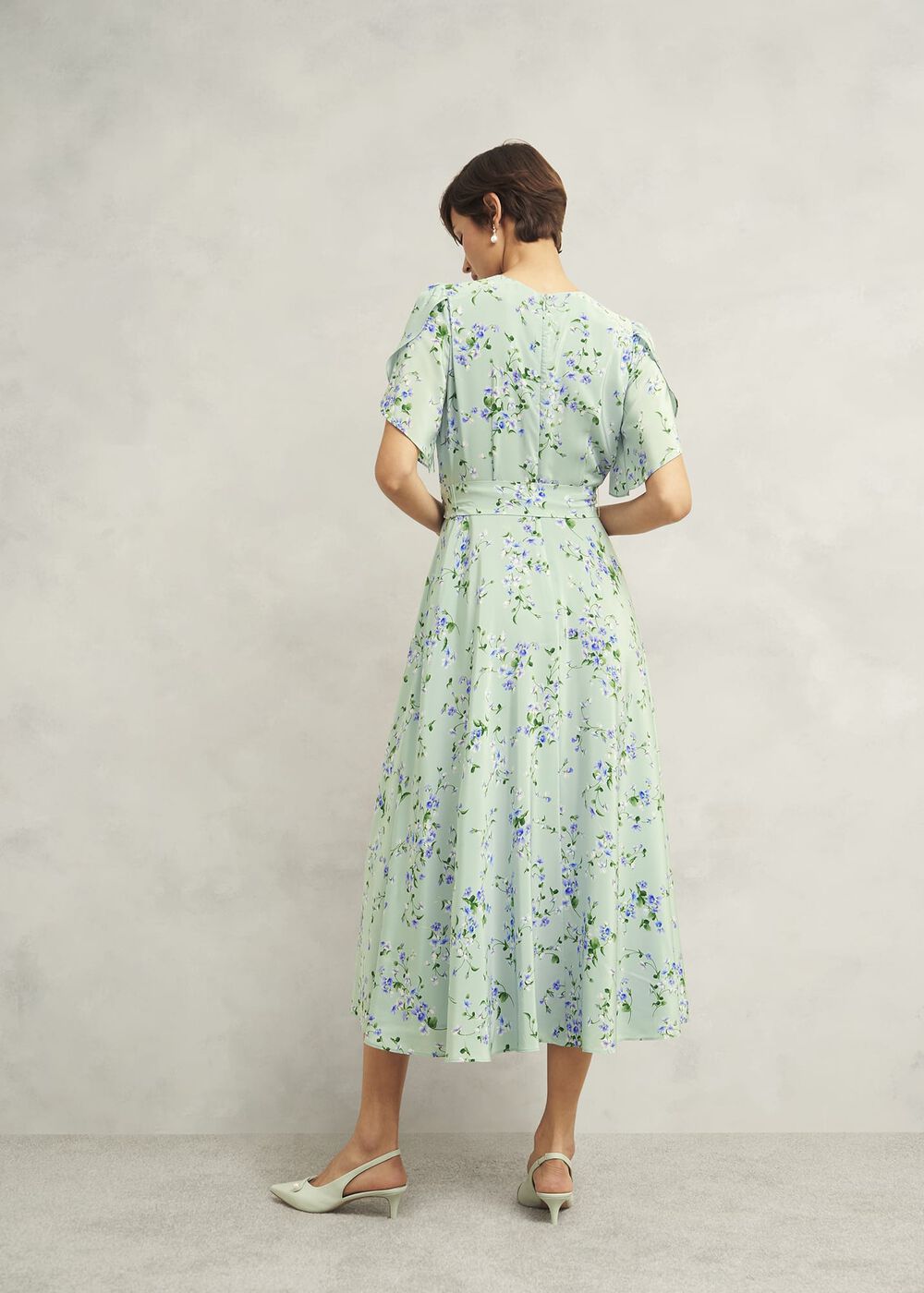 Sophia Silk Belted Dress, Sage Multi, hi-res