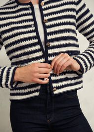 Milly Cotton Knitted Jacket, Navy Warm Ivory, hi-res
