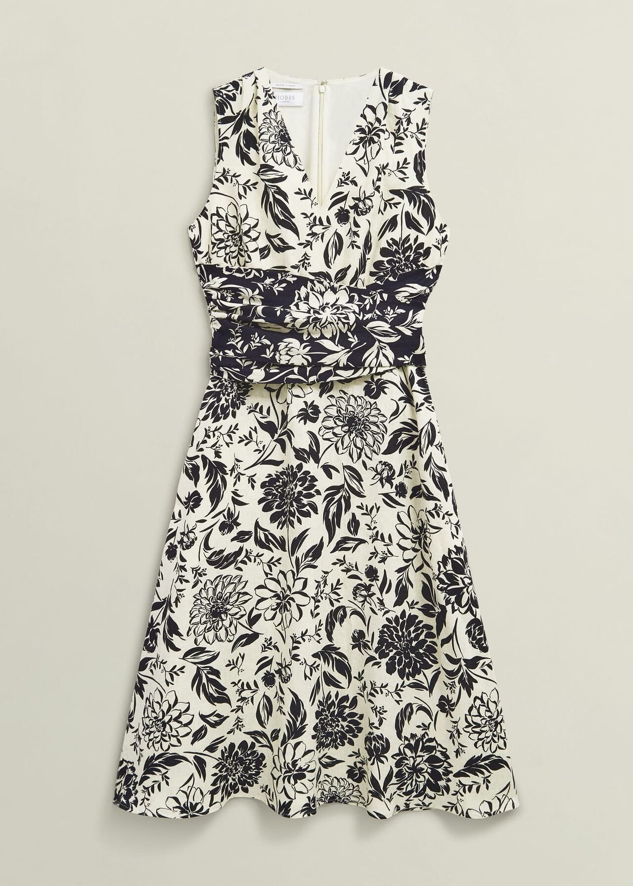 Teagan Linen Dress, Ivory Navy, hi-res